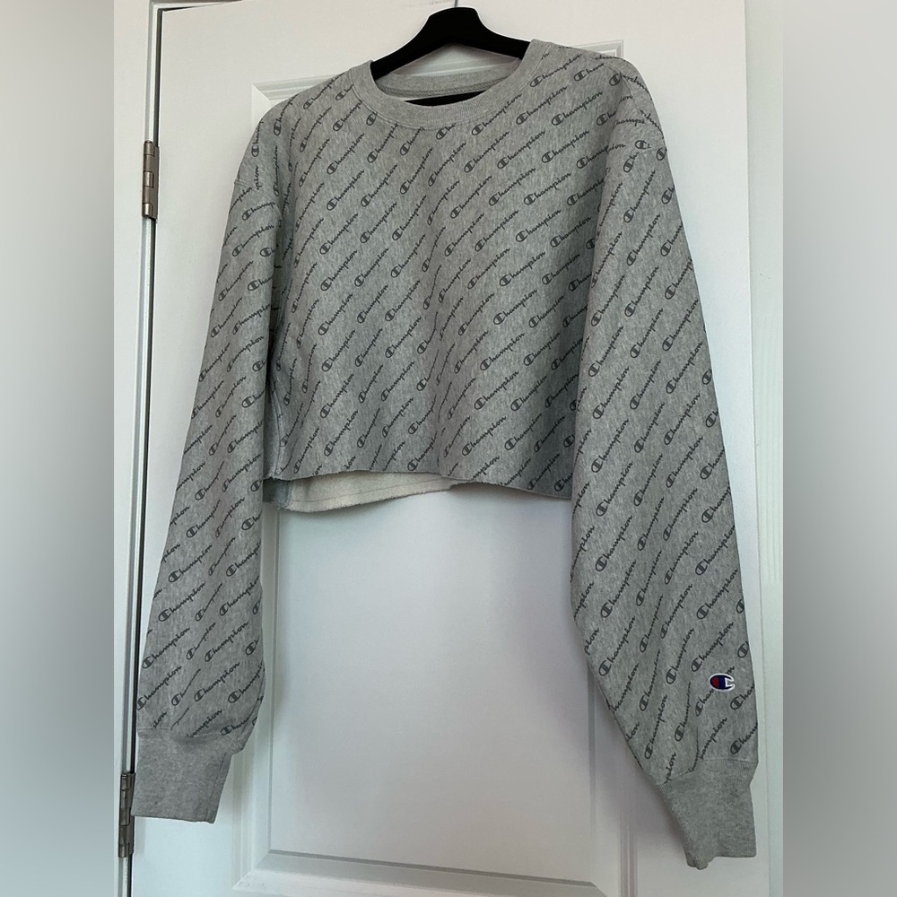 Champion Women's Gray All-Over Logo Sweatshirt